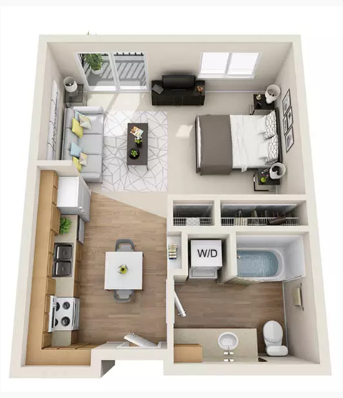 Floor plan for studio, 1 bath, 495 sqft